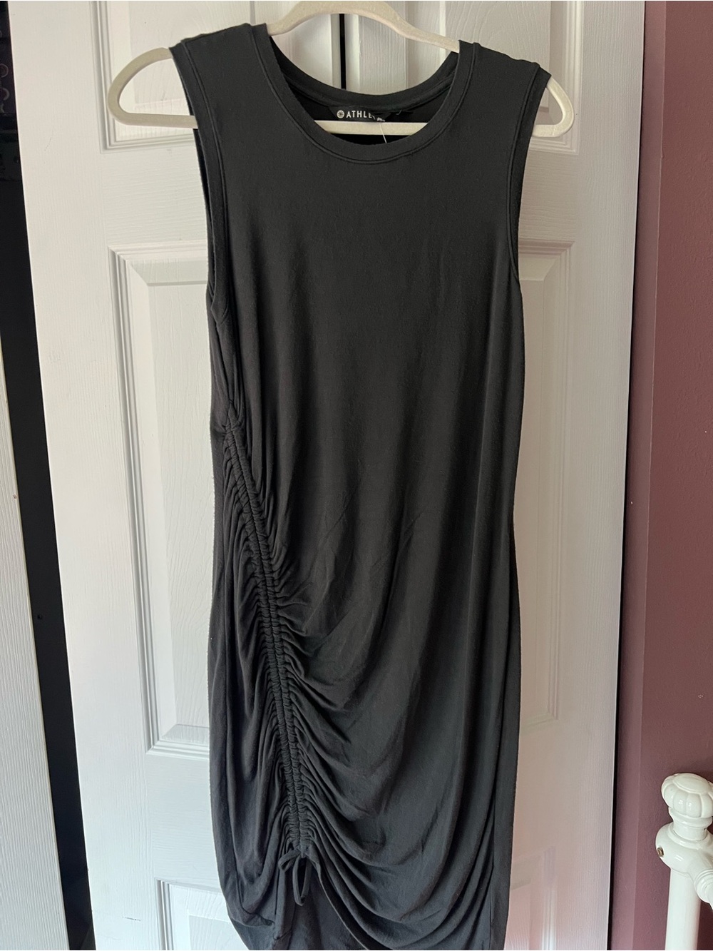 Athleta Black Sleeveless Midi Dress with Side Ruching